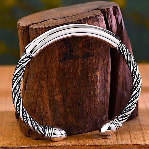 Sterling Silver Twisted Bangle Bracelet Cuff Unisex Mens Women’s Trendy - Picture 2 of 14